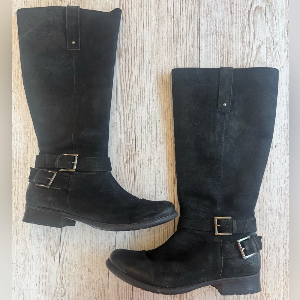 Clarks Plaza Steer Black Leather Suede Buckle Riding Boots 11 M